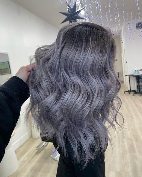 Priscilla Hoang // Hairstylist on Instagram: "J E N N Y Babyhighlights by yours truly Toned by @beautysby_chuc Insured with @k18hair" Dark Ash Grey Hair Color, Smokey Gray Hair Color, Blue Gray Hair, Lilac Silver Hair, Lilac Grey Hair, Ash Gray Hair Color, Ash Grey Hair, Blue Grey Hair, Dark Grey Hair