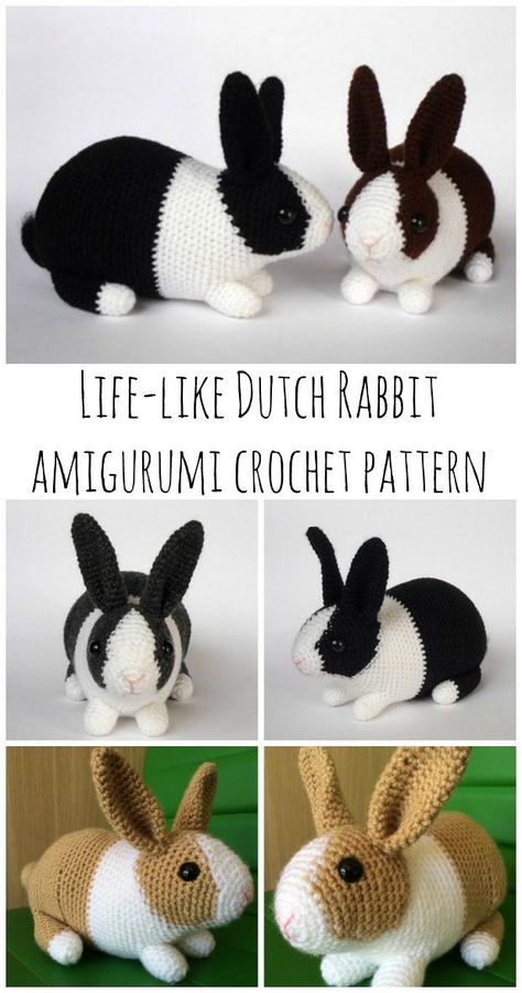 Dutch rabbit - realistic rabbit amigurumi crochet pattern Rabbit Knitting Pattern, Dutch Rabbit, Hantverk Diy, Crochet Bunny Pattern, Pola Amigurumi, Crochet Rabbit, Crochet Animal Patterns, Crochet Bunny, Crochet Toys Patterns