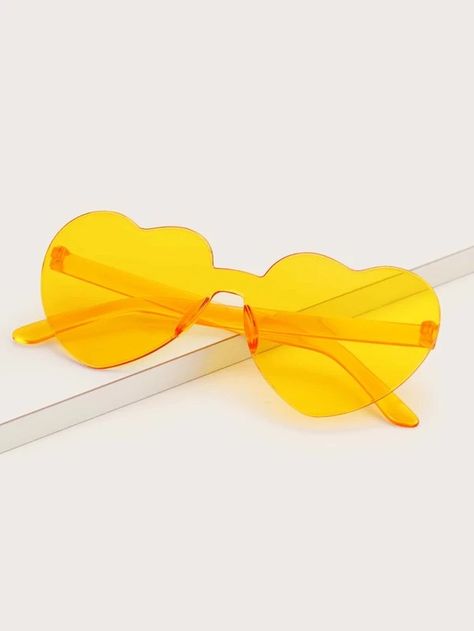 Heart Frame Rimless Sunglasses for Sale Australia| New Collection Online| SHEIN Australia Sunglasses Shein, Hslot Outfit Ideas, Circle Glasses, Latest Sunglasses, Heart Glasses, Funky Outfits, Yellow Heart, Summer Attire, Heart Sunglasses