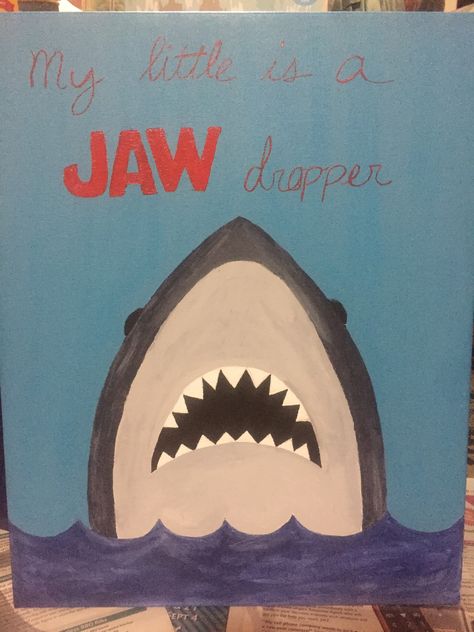 Shark Big Little Reveal, Big Lil Reveal Themes Funny, Big Little Poster Ideas, Big Little Reveal Themes Funny, Big Little Poster, Big Little Reveal Themes, Sorority Paintings, Cheers Theme, Big Little Canvas