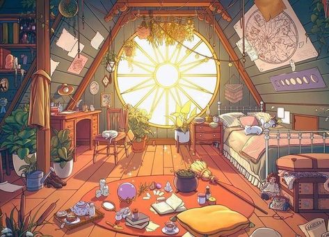 Fantasy Dorm Room Concept Art, Room Illustration Bedroom, Cute Room Drawing, Dnd Bedroom, Cozy Room Drawing, Bedroom Concept Art, Bedroom Reference, Aesthetic Lofi Art, Isometric Room