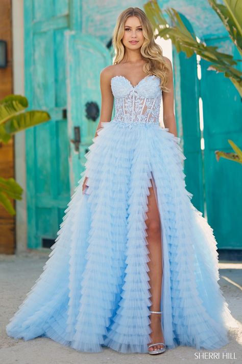 Sites-SherriHill-Site Leaf Corset, Corset Prom Dress, A Line Prom Dress, Strapless Prom Dress, Lace Evening Gowns, Princess Sleeves, Lace Ball Gowns, Corset Dress Prom, Strapless Sweetheart Neckline