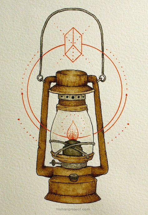 Lamp Tattoo, Lantern Tattoo, Kunst Tattoos, Marquesan Tattoos, The Lantern, Watercolor Illustrations, Pen And Watercolor, Illustration Inspiration, Bushcraft