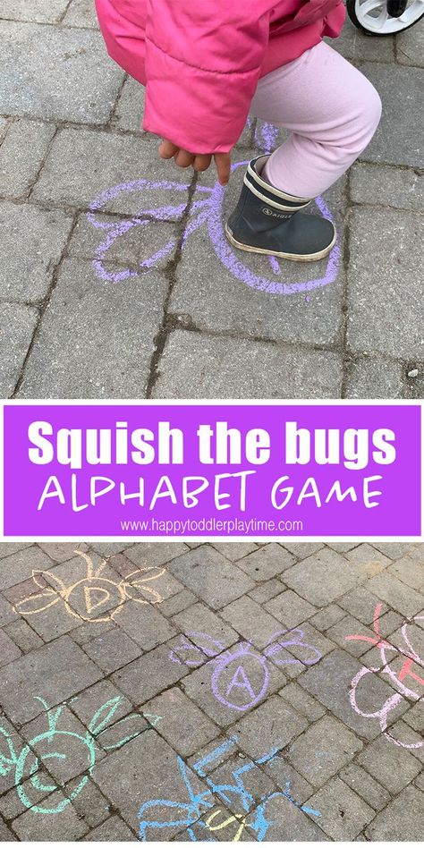 Squish the bug gross motor activity is a fun way to get your moving and learning their letters! It’s a great activity for spring! #grossmotoractivity #preschooler #kidsactivity #summeractivity Bug Activities, Outdoor Learning Activities, Insects Preschool, Bugs Preschool, Alphabet Game, Gross Motor Activity, Alphabet Games, Gross Motor Activities, The Bug