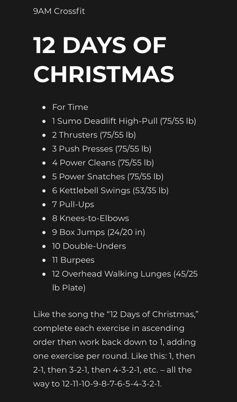 CrossFit 12 Days Of Christmas Kettlebell Workout, Christmas Crossfit Workout, 12 Days Of Christmas Wod Crossfit, 12 Days Of Christmas Workout Crossfit, Christmas Wods Crossfit, Crossfit Christmas, Wods Crossfit, Travel Workouts, Christmas Workout