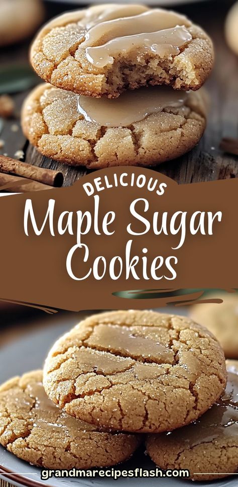 These Maple Brown Sugar Cookies are soft, chewy, and bursting with the warm flavors of maple syrup and brown sugar. Topped with a sweet maple glaze and a sprinkle of cinnamon, these cookies are perfect for fall or any time you're craving a cozy treat! Brown Eye Susan Cookies, Crumbl Maple Cookie, Maple Flavored Cookies, Maple Glazed Cookies, Maple Cinnamon Cookies, Maple Glaze For Cookies, Brown Sugar Maple Cookies, Brown Butter Maple Cookies, Maple Recipes Desserts