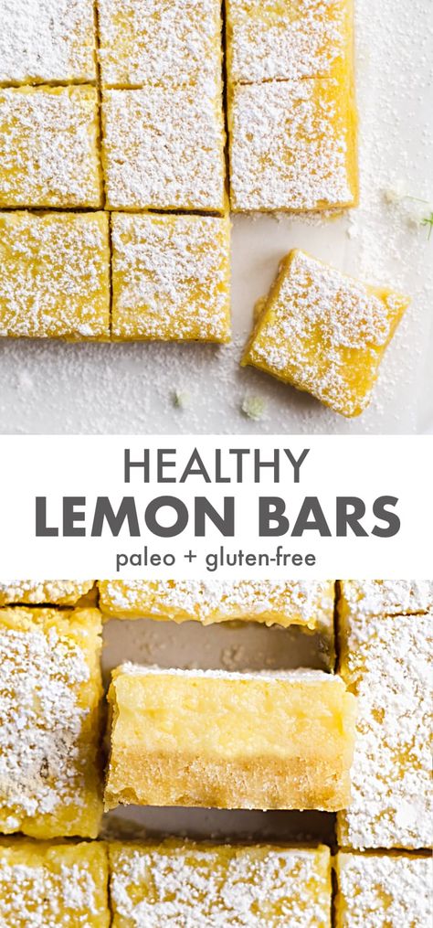 Healthy Lemon Bars, Paleo Lemon Bars, Gluten Free Lemon Bars, Lemon Bars Recipe, Paleo Sweets, Lemon Filling, Shortbread Crust, Paleo Treats, Lemon Bars