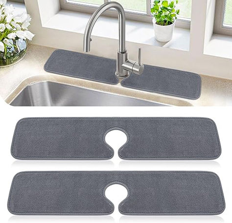 2 Pack Kitchen Sink Splash Guard: Long Sink Faucet Mat, Super Absorbent Microfiber Sink Protectors for Kitchen Sink Mat, Machine Washable Kitchen Mat, Kitchen Sink Accessories 24'' x 5.1'' Rv Laundry, Kitchen Sink Mat, Sink Splash Guard, Faucet Mat, Bar Island, Sink Protector, Sink Mats, Kitchen Sink Accessories, Water Splash