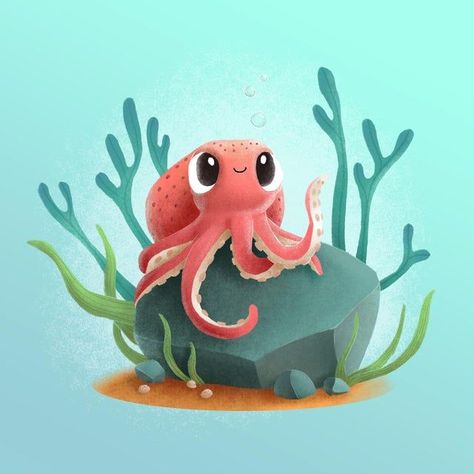 Octopus Drawing, Octopus Illustration, Bawah Air, Octopus Design, Cute Octopus, Octopus Art, Parc D'attraction, Under Water, Kawaii Drawings