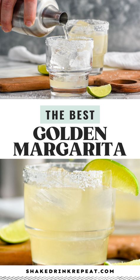 Golden Alcoholic Drinks, Gold Margarita Recipe, Golden Margarita Recipes, Golden Cocktails Drinks, Gold Tequila Drinks, Gold Tequila Cocktails, Booze Desserts, Reposado Margarita, Monin Recipes