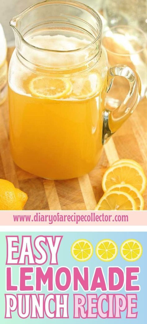 Lemonade Punch - This big batch recipe is perfect for all your gatherings, showers, and parties! Lemon Punch Recipes, Lemonade Sprite Punch, Lemonade Punch Recipes Non Alcoholic, Country Time Lemonade Punch, Yellow Punch Recipe, Lemonade Punch Recipes, Punch With Lemonade, Lemonade For A Crowd, Lemonade Recipe For Party