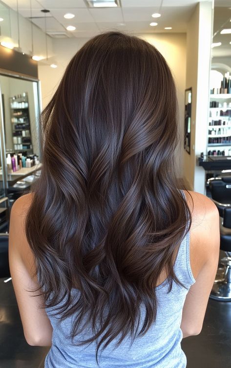 Espresso Hair Color Is Trending in 2025: Here Are 16 Amazing Ideas Warm Espresso Hair Color, Neutral Chocolate Brown Hair, Warm Chocolate Brown Hair Rich Brunette, Warm Dark Brown Hair, Espresso Brown Hair, Rich Brown Hair Color, Espresso Hair, Rich Chocolate Brown Hair, Espresso Hair Color