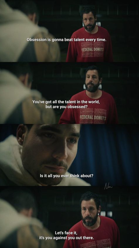 #Basketball #sports #drama #comedy #AdamSandler #Stanley #JuanchoHernangomez #BoCruz #missile #netflix #sports #hustle #underdog #story #NBA #Scout #hoops #passion #obsession #talent #hardwork Adam Sandler Hustle, Hustle Movie Quotes, Obsession Beats Talent Every Time, Underdog Quotes, Adam Sandler Quotes, Motivational Basketball Quotes, Hustle Movie, Les Brown Quotes, Netflix Quotes