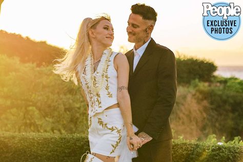 Chef Michael Voltaggio, Michael Voltaggio, Bria Vinaite, Unique Tuxedos, Untraditional Wedding Dress, Maui Resorts, Anna Kim, Metallic Wedding, One Friend