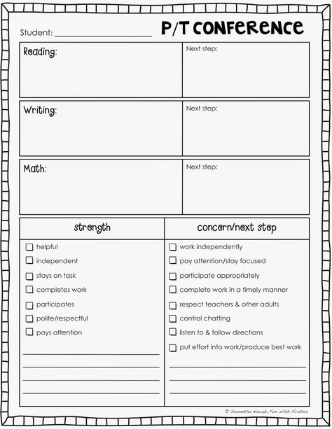 Fun With Firsties: FREE P/T Conferences printable to use during Parent Teacher Interviews Parent Teacher Conferences Kindergarten Free Printable, Free Parent Teacher Conference Forms, Parent Teacher Interviews, Parent Conferences, Parent Teacher Conference Forms, Teacher Communication, Parent Teacher Conference, Conference Forms, Parent Teacher Meeting