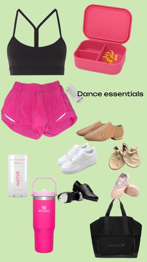 Dance essentials!!! 🩰🩰🩰 Dance Outfits Practice Casual, Dance Class Outfit, Dance Essentials, Cute Dance Costumes, Competition Outfit, Morning Routine School, Dance Outfits Practice, Class Outfit, Practice Outfits