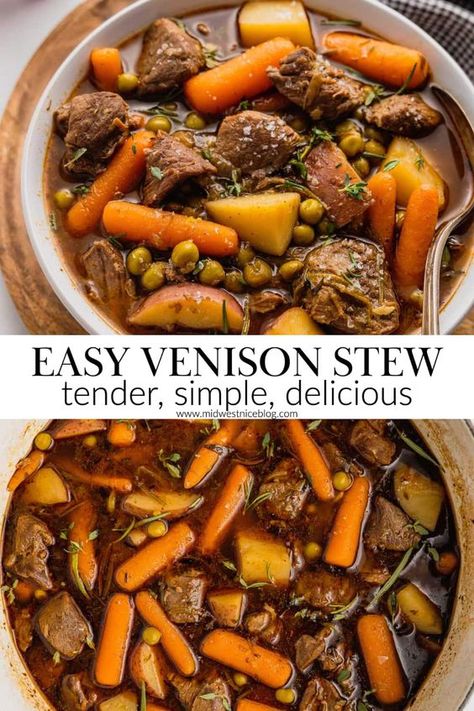 Venison Steak Diane, Hind Quarter Venison Recipes, Deer Steak Stew, Crockpot Venison Stew Recipes, Canned Deer Meat Recipes Dinners, Venison Dutch Oven Recipes, Deer Meat Stew Recipes, Deer Meat Soup Recipes, What To Make With Deer Meat