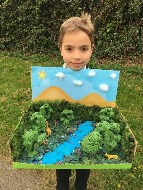 Rainforest Project Ideas, Animal Project Ideas, Rainforest Ecosystem Project Ideas, Nature 3d Art, Rainforest Projects For Kids, Habitats Diorama, Ecosystem Art, Rainforest Diorama, Rainforest Crafts