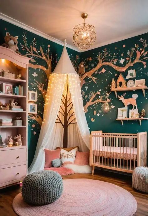 15 Clever Enchanted Forest Nursery Theme Ideas - Drop By My Home Enchanted Forest Nursery Theme, Forest Nursery Theme, Enchanted Forest Nursery, Cozy Rug, Baby Room Organization, Room Inspired, Baby Room Themes, Tree Mural, Nursery Closet