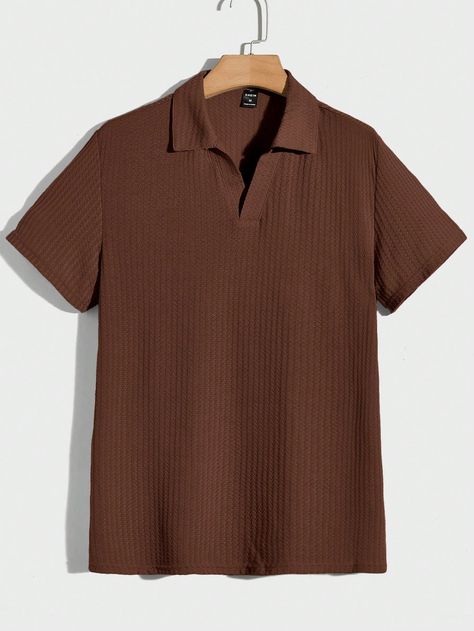 Coffee Brown Casual Collar Short Sleeve Fabric Plain  Embellished Slight Stretch  Men Clothing Brown Cotton Polo Shirt For Summer, Brown Polo, Brown Polo Shirt, Classic Brown Polo Shirt, Fitted Brown Cotton Polo Shirt, Brown Cotton Polo Shirt, Polo Outfit, Brown Shirt, Future Style