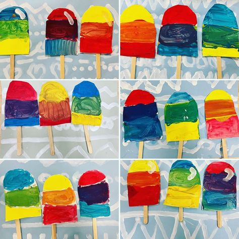 Amanda Shaw on Instagram: “Primary Color Mixing Popsicles, created by 1st grade. #elementaryart #artteachersofinstagram #kidart” Primary Color Lessons First Grade, Color Mixing Art Project, Primary Colors Art Lesson, Primary Color Art Projects, Primary Color Mixing, Kindergarten Art Activities, Color Art Lessons, Colorful Art Projects, Mixing Primary Colors