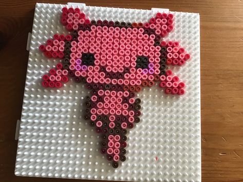 Perler Axolotl, Axolotl Perler Bead Patterns, Peeler Beads Patterns Cute, Axolotl Perler Beads, Perler Bead Animals, Perleplader Ideas Cute, Kawaii Perler Bead Patterns, Cute Perler Beads Designs, Disney Perler Bead Patterns