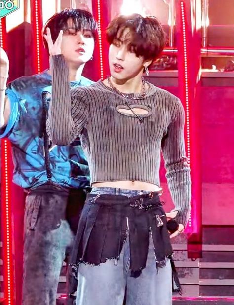 Han Crop Top, Han Jisung Crop Top, Han Skz, Figure Reference, Body Figure, Concert Fits, Homeless Children, Han Jisung, Stage Outfits