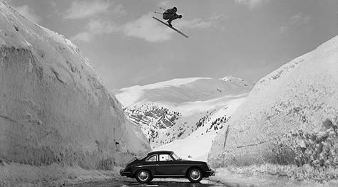 Vintage Photo Art: Famous ‘Porsche 356 leap’ by Truöl to be sold - Classic Driver - MAGAZINE - Classic Life Mode Au Ski, Vintage Ski Photos, Ski Photos, Antique Skis, Vintage Skiing, Vintage Ski Posters, Ski Vintage, Ski Art, Ferdinand Porsche