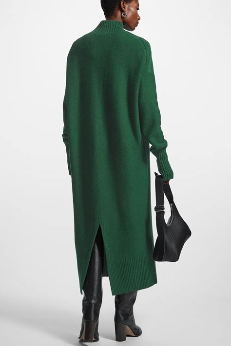 LONGLINE KNITTED DRESS - DARK GREEN - Dresses - COS Dark Green Dress, Knitted Dresses, Printed Dresses, Street Style Winter, Knitted Dress, Cotton Poplin, Women's Dresses, Green Dress, Knit Dress