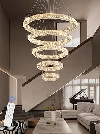 High Ceiling Foyer, Chandelier For Staircase, Hallway Foyer, Led Ceiling Light Fixtures, Chandelier Led, Foyer Chandelier, Ring Chandelier, Crystal Chandelier Lighting, Modern Crystal Chandelier