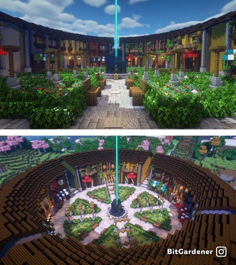 Minecraft Shopping District, Minecraft Trading, Minecraft Circle, Building In Minecraft, Hypixel Skyblock, Minecraft Shops, Construction Minecraft, Minecraft Garden, Minecraft Idea