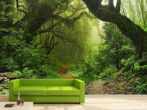 Amazon.com: JHISY Wall Mural Forest Tree Wall Art Decor Large Murals for Walls for Living Room Bedroom Wallpaper Wall Stickers : Tools & Home Improvement Wallpaper Bedroom Green, One Wall Wallpaper Bedroom, 5d Wallpaper For Living Room, Walls For Living Room, Foggy Green Forest, Green Forest Wallpaper, Wall Mural Forest, Incredible Wallpaper, Wallpaper Walls Bedroom