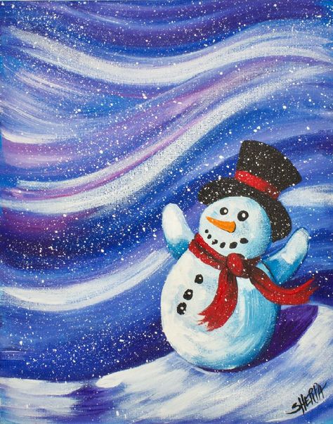 Snowman Acrylic painting tutorial in real time and step by step. This  is was enough for every level of painting Experience. I will even show you how to paint snow flurries   Traceable and More info: https://theartsherpa.com/tas171127.01 The Art Sherpa, Christmas Paintings On Canvas, Snowman Painting, Holiday Painting, Easy Canvas Painting, Winter Painting, Acrylic Painting Tutorials, Simple Acrylic Paintings, Christmas Canvas