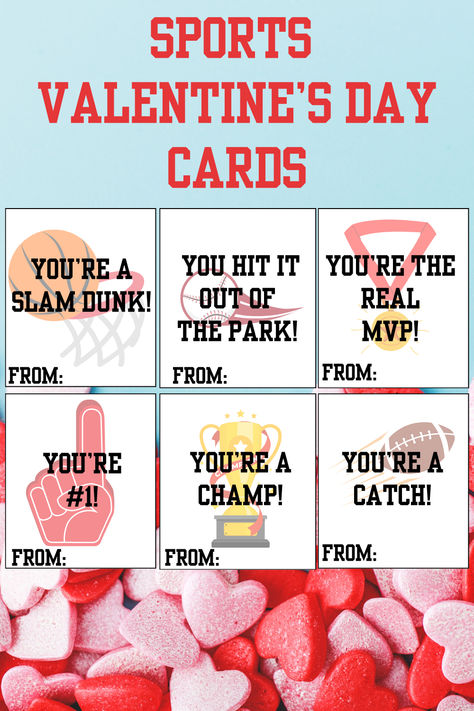 Grab these sports themed digital download, printable Valentine's Day cards for your boy. They're perfect for classroom card exchanges. Football Valentines Cards, Baseball Themed Valentines, Sports Valentines Cards Free Printable, Ball Valentine Printable Free, Sports Valentines, Valentine Cards Printable, Free Valentine Cards, Printable Valentine Cards, Printable Valentines Day Cards