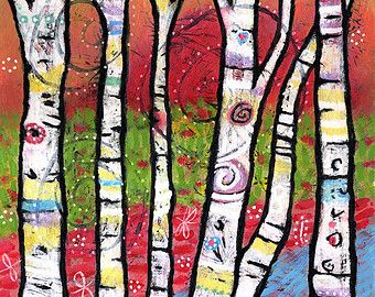 Whimsical Aspen Tree Gallery Wrapped Canvas by ArtworkbyLindy Quilted Trees, Wall Art For Girls Room, Art For Girls Room, Whimsical Tree, Birch Tree Art, Birch Tree Painting, Tree Artwork, Aspen Trees, Fresh Feeling