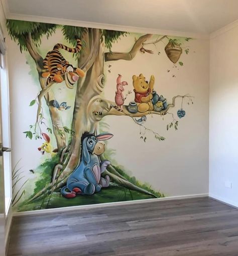 Disney Baby Rooms, Baby Room Artwork, Winnie The Pooh Decor, Baby Deco, Winnie The Pooh Nursery, Kids Room Murals, Nursery Mural, Nursery Room Design