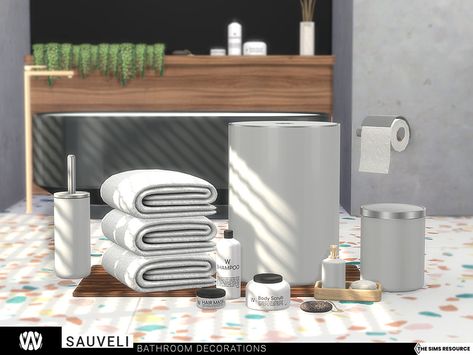 The Sims Resource - Sauveli Bathroom Decorations Sims Cc Bathroom Clutter, Sims 4 Cc Bathroom Shelf, Sims4 Shelf Cc, Sims4 Cc Furniture Bathroom, Sims4 House, Mods Sims 4, Furniture Cc, Resource Furniture, Die Sims 4