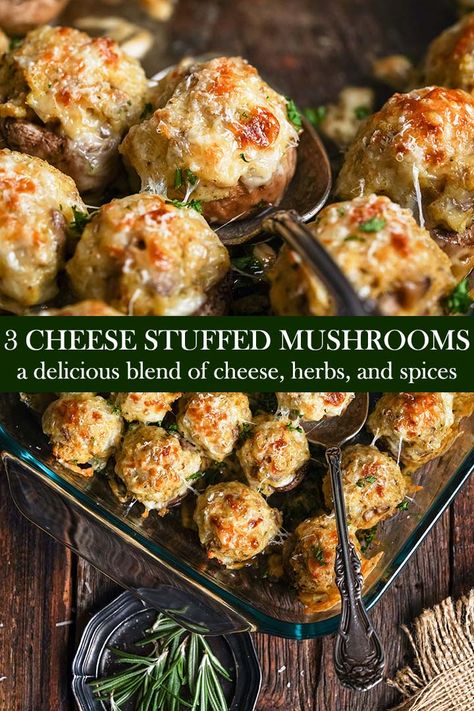 Easy Stuffed Mushrooms, Cheesy Stuffed Mushrooms, Easy Stuffed Mushroom Recipe, Mushroom Appetizer Recipes, Stuffed Mushrooms Easy, Mushroom Appetizers, Cheese Stuffed Mushrooms, Stuffed Mushroom, Three Cheese