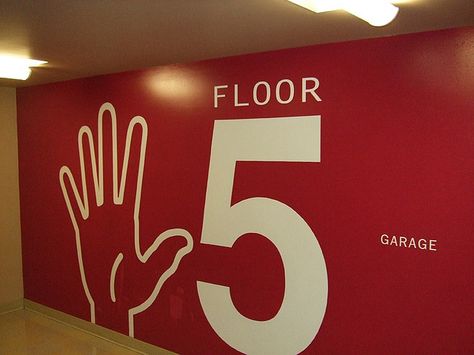 Seattle Parking Garage - Floor 5 by Design Resources, via Flickr Floor Signage, Park Signage, Wayfinding Signs, Wall Signage, Building Community, Signage System, Environmental Graphic Design, Parking Signs, Wayfinding Signage