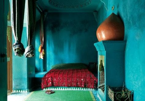 Contemporary interior design, interior design ideas, e-decorating services, online interior design, modern interior design Green Bedroom Colors, Moroccan Bed, Design Marocain, Moroccan Room, Morocco Style, Moroccan Bedroom, Moroccan Interiors, Moroccan Blue, Design Hotel