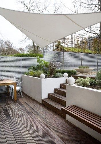 Raised Bed Garden Design, Outdoor Living Space Design, Walled Garden, Concrete Garden, Concrete Planters, Garden Seating, Pergola Shade, Garden Layout, Back Garden