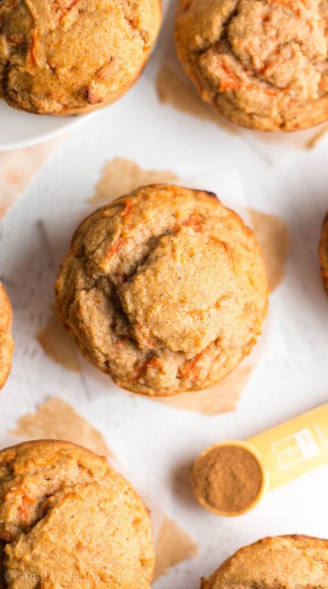 Healthy Carrot Cake Protein Muffins | Amy's Healthy Baking Hobbit Breakfast, Healthy Protein Muffins, Carrot Cake Protein, Dessert Person, Peach Muffins, Healthy Carrot Cakes, Low Carb Low Fat Recipes, Low Carb Muffins, Boiled Egg Diet Plan