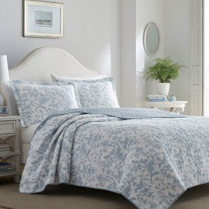 Blue & Quilts and Coverlets Bedding and Bedding Sets on Hayneedle - Blue & Quilts and Coverlets Bedding and Bedding Sets For Sale Toile Quilt, Laura Ashley Bedding, King Quilt Sets, Laura Ashley Home, Reversible Bedding, Cotton Quilt Set, Chic Quilts, Karim Rashid, Country Bedroom