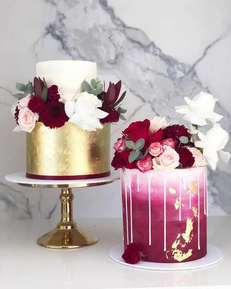 Metallic Cake, Burgundy Wedding Cake, Cupcake Videos, Drum Cake, French Cake, Birthday Cakes For Women, Cakes For Women, Cake Trends, Gold Wedding Cake