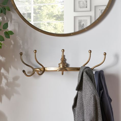 Coat Hanger Ideas Bedroom, Coat Rack Hooks Ideas, Gold Coat Hooks Entryway, Coat Hook Entryway, Wall Of Hooks Entryway, Mirror Above Coat Hooks, Decorative Coat Hooks Entryway, Vintage Coat Hooks Entryway, Wall Hooks Ideas Bathroom