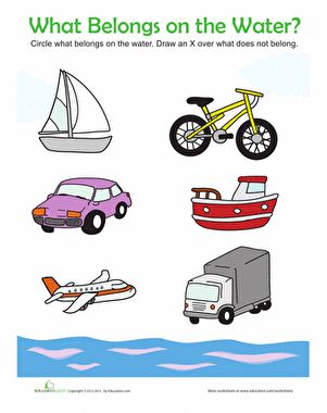 Kindergarten Sorting & Categorizing Worksheets: Water Vehicles Vehicles Worksheet, Kindergarten Transportation, Water Vehicles, Transportation Worksheet, Cow Craft, Small Luxury Cars, Transportation Preschool, Transportation Theme, Vehicle Accessories