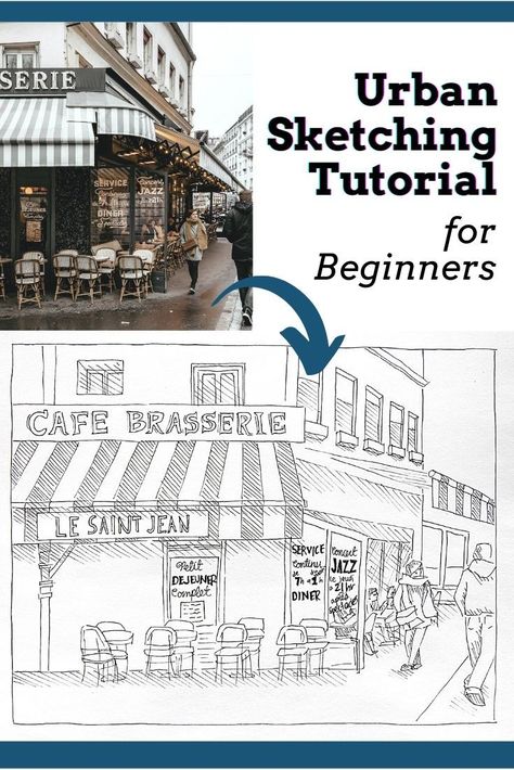 Sketching Buildings For Beginners, Urban Sketching For Beginners, Learn Urban Sketching, Urban Ink Sketch, Urban Sketch Tutorial, Sketching And Watercolor, Urban Sketchers Beginner, Drawing City Buildings, Urban Sketching Beginner How To Draw