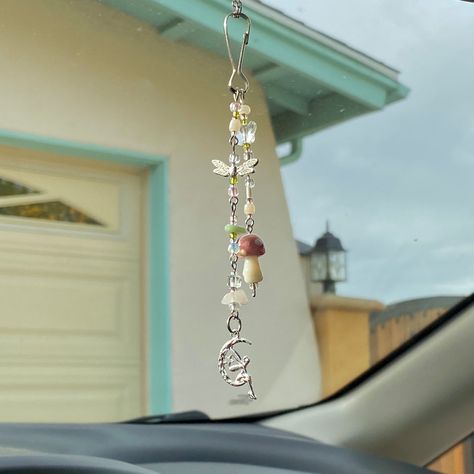 Fairy Mushroom Car Charm / Window Charm / Sun Catcher / Purse - Etsy Rear Mirror Accessories, Beaded Car Charms, Car Mirror Decorations, Crystal Car Charms, Window Charm, Car Hanging Accessories, Car Mirror Hangers, Fairy Mushroom, Car Mirror Charm