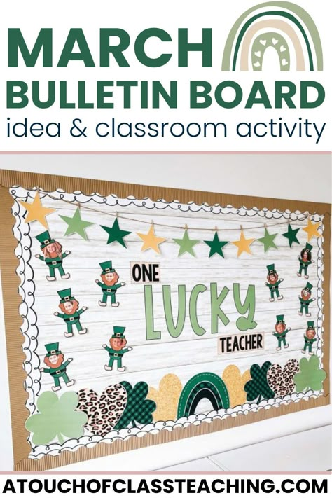 Bulletin Board Ideas For Elementary School, March Decorations Classroom, March Bulletin Boards Elementary, March Bulletin Boards Preschool, Bulletin Board Ideas For March, March Preschool Bulletin Board Ideas, March Themed Bulletin Boards, Saint Patricks Day Bulletin Board Ideas, St Patricks Classroom Ideas