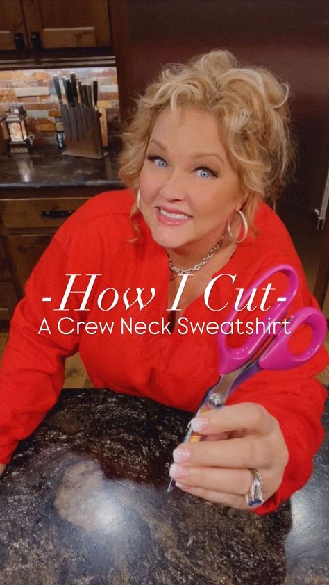 Ann Fisher | Hey Shug🙌🏻 How I cut my crewneck sweatshirts into a V-Neck Scissors just copy paste this link into your browser👇🏻... | Instagram Cut Sweatshirt Diy, Sweatshirt Diy, Diy Cut Shirts, Diy Sweatshirt, Cut Sweatshirts, Cut Up, Diy Shirt, Cut Shirts, Oversized Sweatshirt